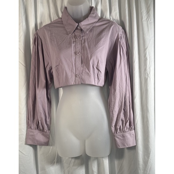 ZARA Cropped Button Up Shirt Puff Sleeve Lilac Purple L Y2K Streetwear‎ 84-03 - Picture 4 of 9